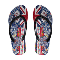 Hawaiian Manta Ray and Turtle Tribal Tattoo Flip Flops with Hawaii Flag and Flowers