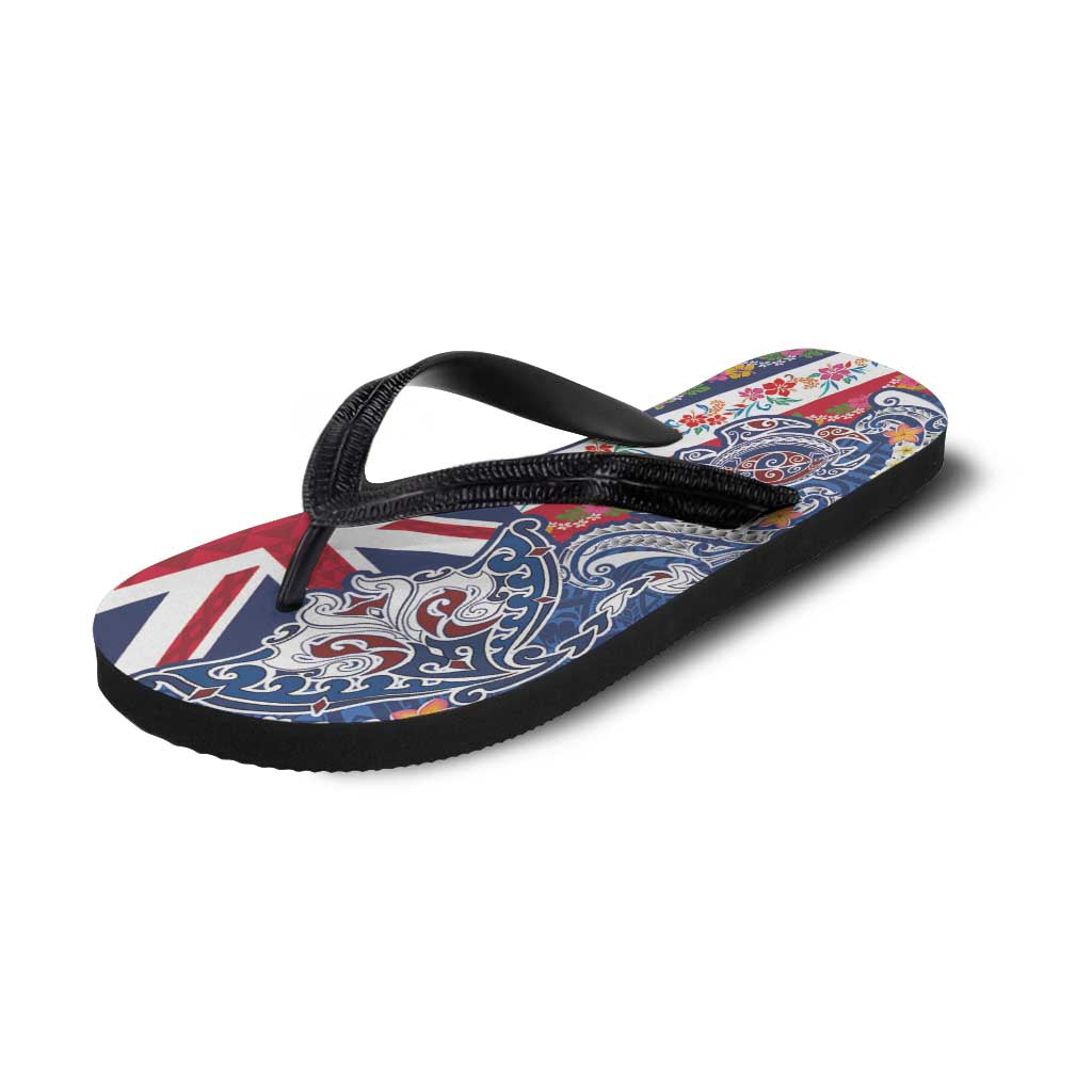 Hawaiian Manta Ray and Turtle Tribal Tattoo Flip Flops with Hawaii Flag and Flowers