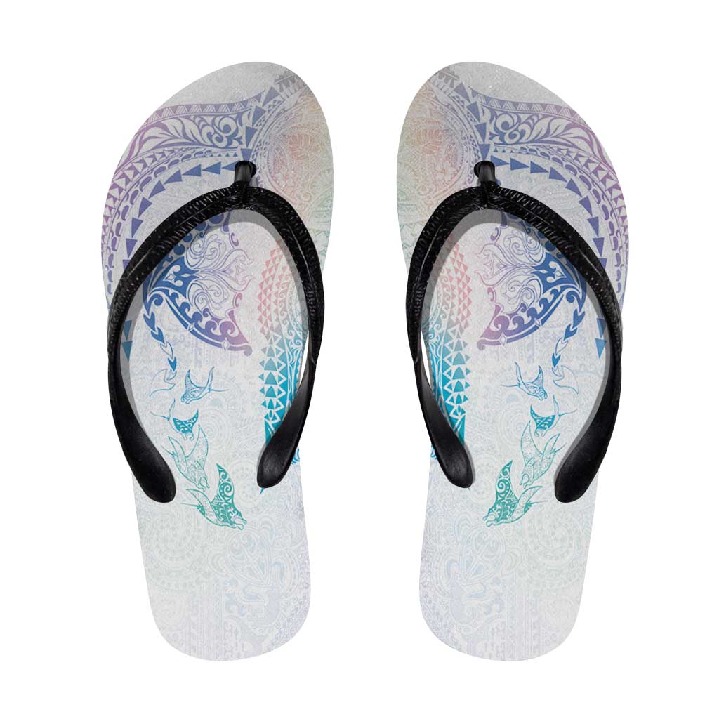 Hawaiian Manta Ray Tribal Flip Flops Polynesian Art Motifs Sweet Pastel