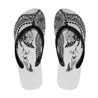 Hawaiian Manta Ray Tribal Flip Flops Polynesian Art Motifs White Color