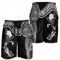 Hawaiian Manta Ray Tribal Shorts for Men Polynesian Art Motifs Black Color