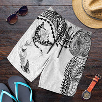 Hawaiian Manta Ray Tribal Shorts for Men Polynesian Art Motifs White Color