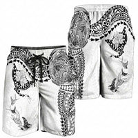 Hawaiian Manta Ray Tribal Shorts for Men Polynesian Art Motifs White Color