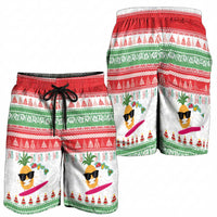 Hawaiian Mele Kalikimaka Shorts for Men Funny Pineapple Surfing with Map Christmas Stripe Elements