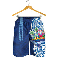 Hawaiian Mele Kalikimaka Shorts for Men Funny Santa on Whale Island with Kakau Tattoos - Polynesian Pride