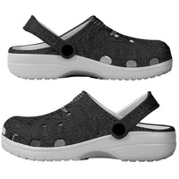 Hawaiian Monk Seal and Whale Clogs Shoes Kakau Tribal Pattern Grayscale