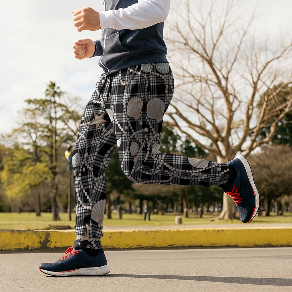 Hawaiian Ocean Seashells Jogger Pants Black Palaka Pattern