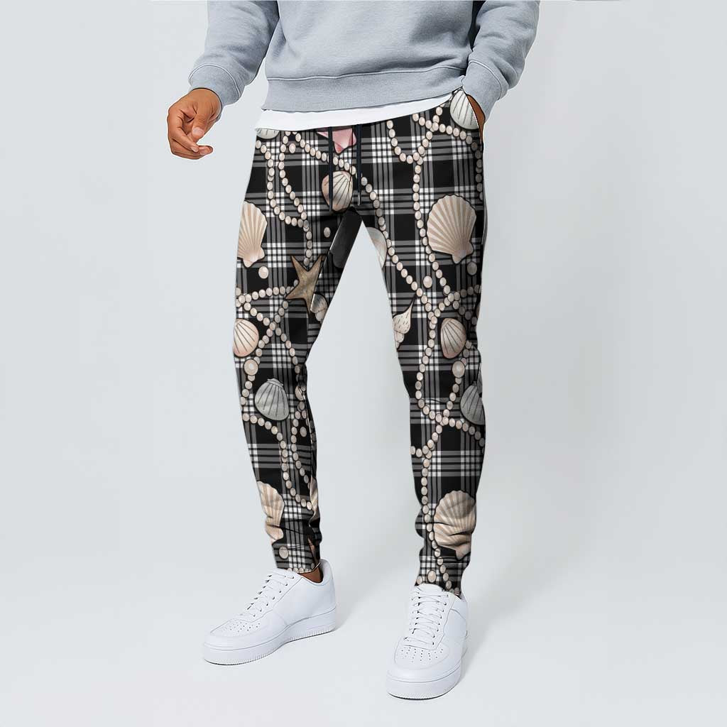 Hawaiian Ocean Seashells Jogger Pants Black Palaka Pattern
