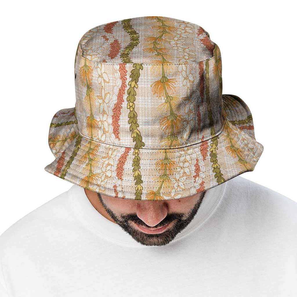 Hawaiian Ohia Lehua Lei Bucket Hat Plaid Palaka Ahiehie Pattern - Polynesian Pride