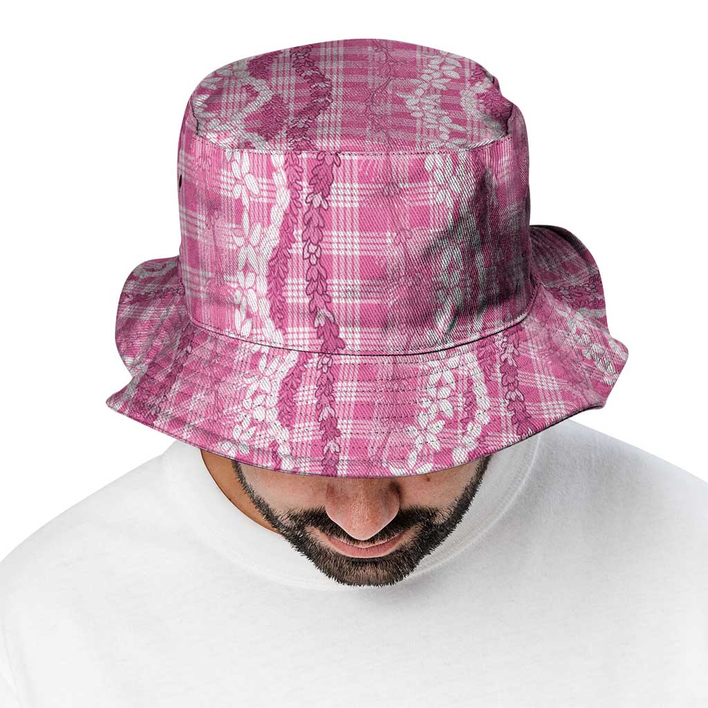 Hawaiian Ohia Lehua Lei Bucket Hat Plaid Palaka Akala Pattern - Polynesian Pride