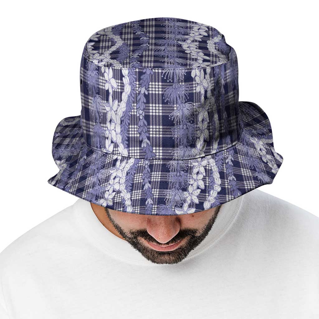 Hawaiian Ohia Lehua Lei Bucket Hat Plaid Palaka Uliuli hohonu Pattern - Polynesian Pride