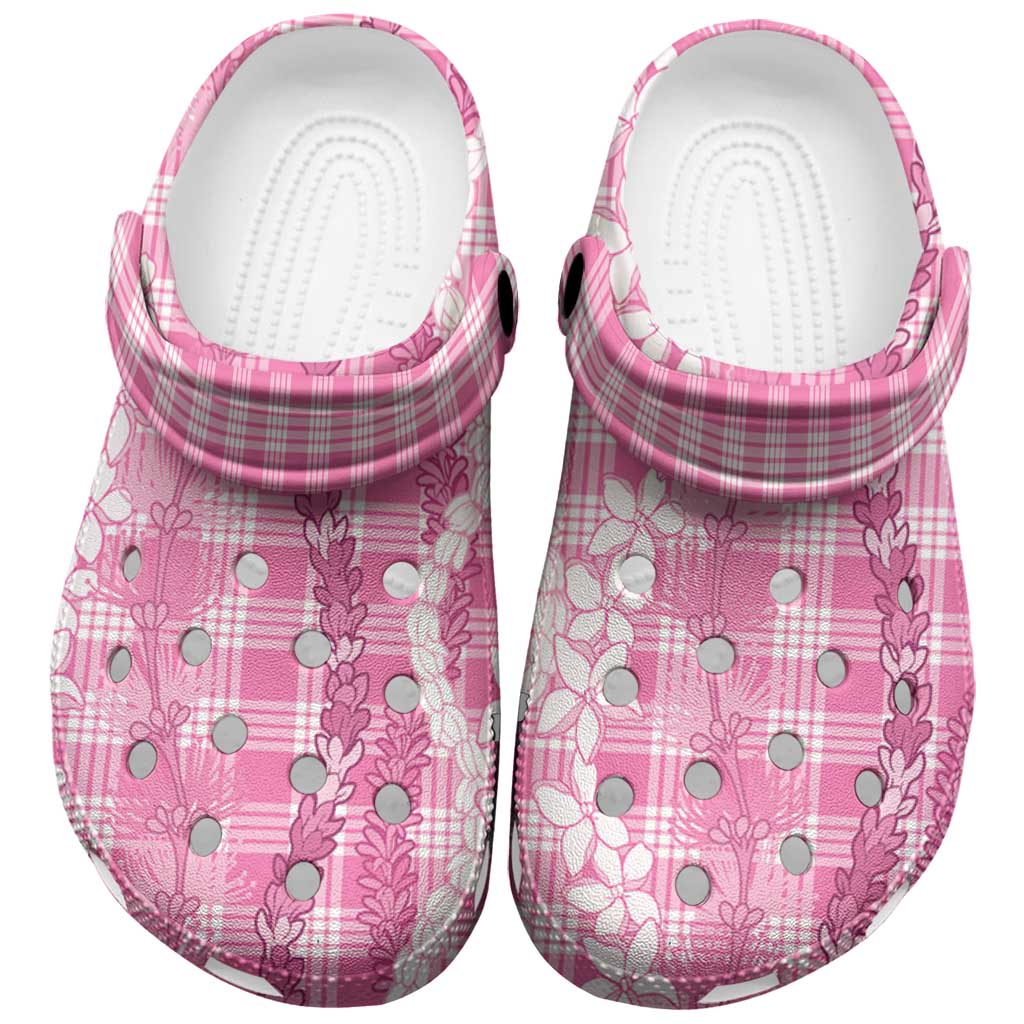 Hawaiian Ohia Lehua Lei Clogs Shoes Plaid Palaka Akala Pattern - Polynesian Pride