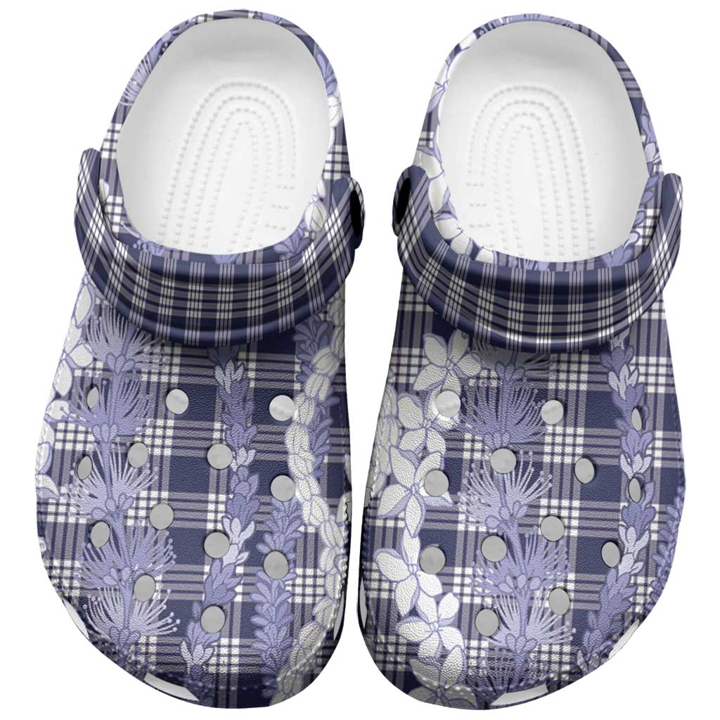 Hawaiian Ohia Lehua Lei Clogs Shoes Plaid Palaka Uliuli hohonu Pattern - Polynesian Pride