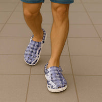 Hawaiian Ohia Lehua Lei Clogs Shoes Plaid Palaka Uliuli hohonu Pattern - Polynesian Pride