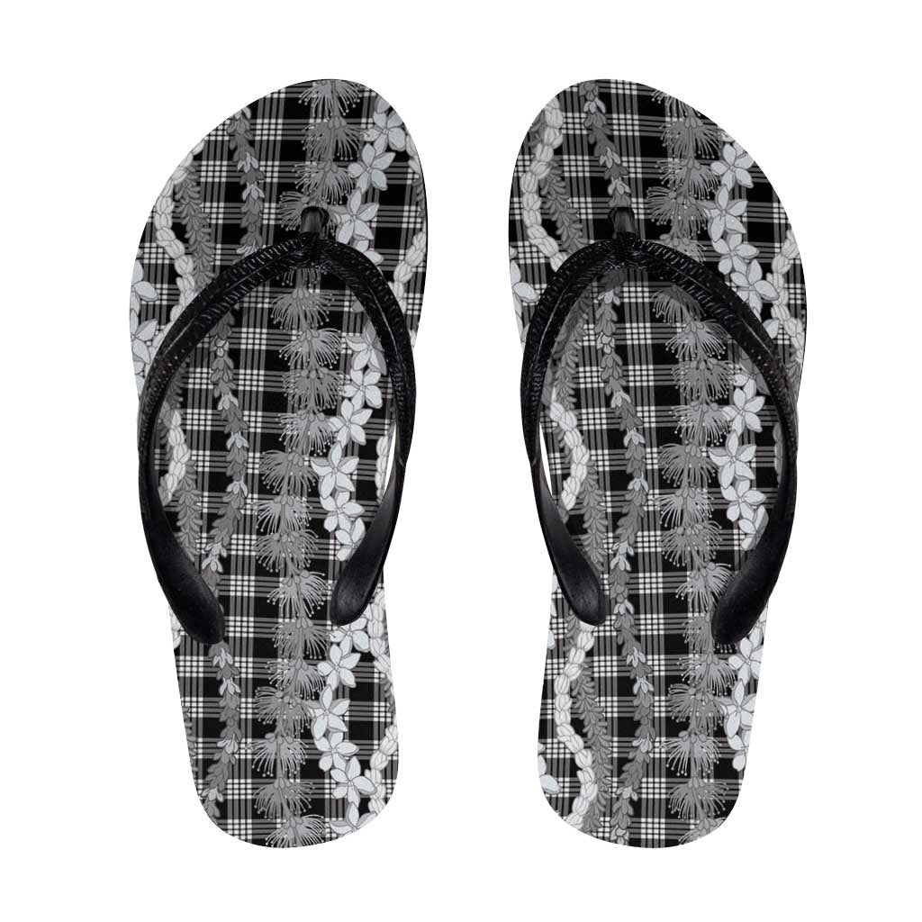Hawaiian Ohia Lehua Lei Flip Flops Plaid Palaka Eleele Pattern - Polynesian Pride