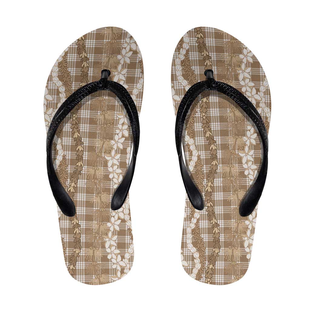 Hawaiian Ohia Lehua Lei Flip Flops Plaid Palaka Kalaihaahaa Pattern - Polynesian Pride