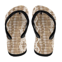 Hawaiian Ohia Lehua Lei Flip Flops Plaid Palaka Kalaihaahaa Pattern - Polynesian Pride
