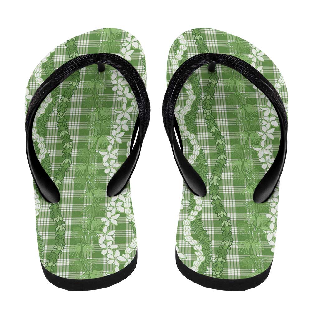 Hawaiian Ohia Lehua Lei Flip Flops Plaid Palaka Omaomao Pattern - Polynesian Pride
