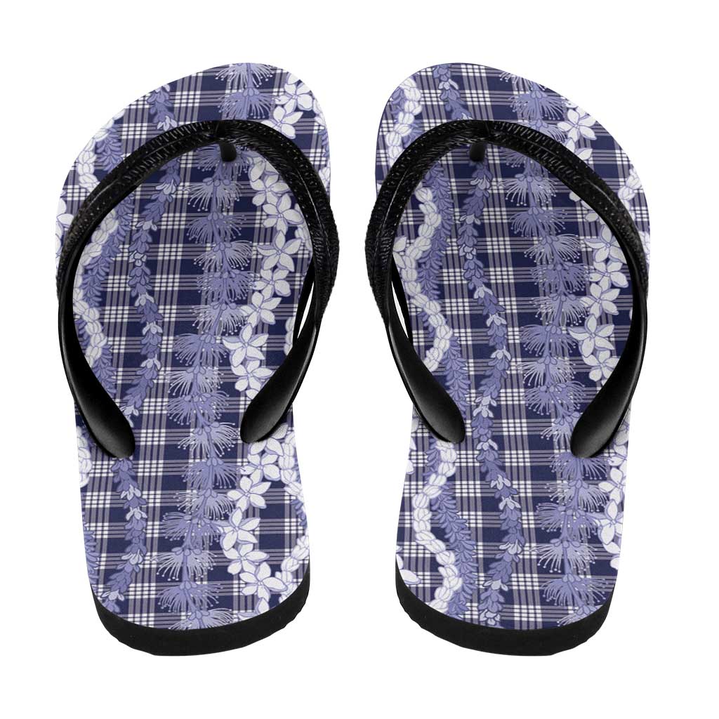 Hawaiian Ohia Lehua Lei Flip Flops Plaid Palaka Uliuli hohonu Pattern - Polynesian Pride