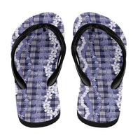 Hawaiian Ohia Lehua Lei Flip Flops Plaid Palaka Uliuli hohonu Pattern - Polynesian Pride