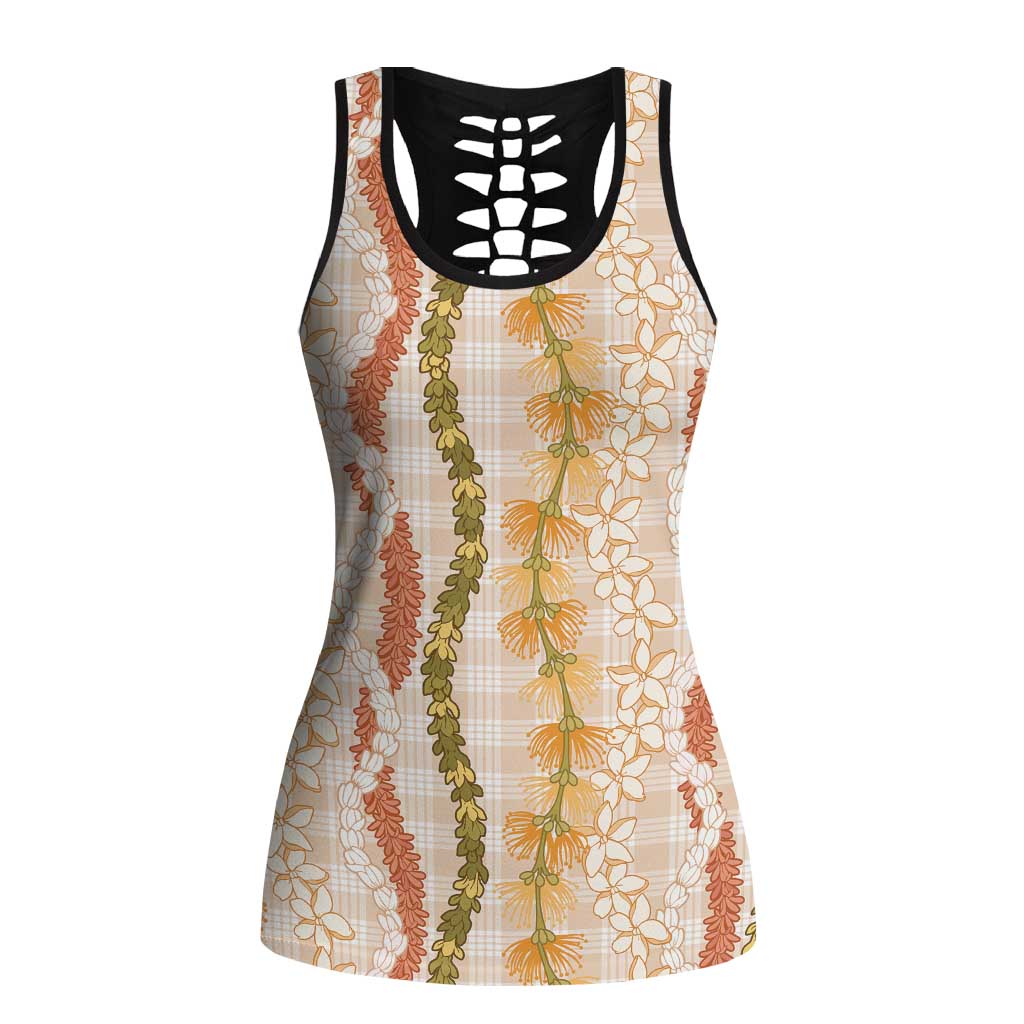 Hawaiian Ohia Lehua Lei Hollow Tank Top Plaid Palaka Ahiehie Pattern - Polynesian Pride