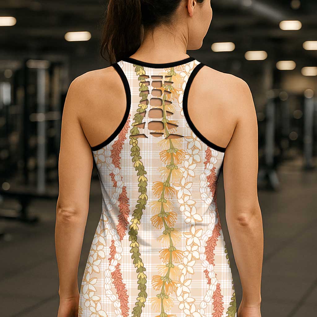 Hawaiian Ohia Lehua Lei Hollow Tank Top Plaid Palaka Ahiehie Pattern - Polynesian Pride