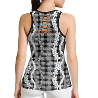 Hawaiian Ohia Lehua Lei Hollow Tank Top Plaid Palaka Eleele Pattern - Polynesian Pride