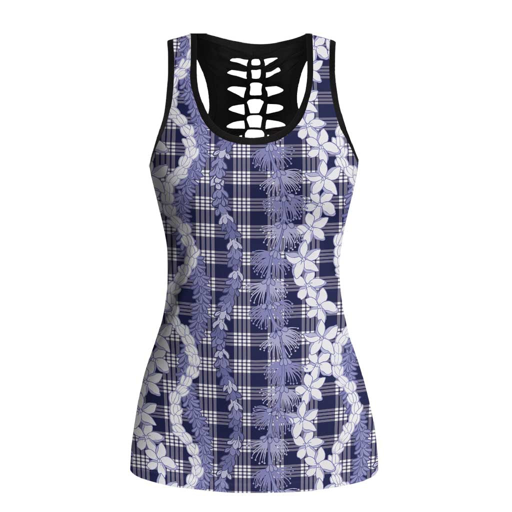Hawaiian Ohia Lehua Lei Hollow Tank Top Plaid Palaka Uliuli hohonu Pattern - Polynesian Pride