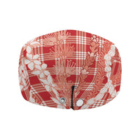 Hawaiian Ohia Lehua Lei Jeff Hat Plaid Palaka Ulaula Pattern - Polynesian Pride
