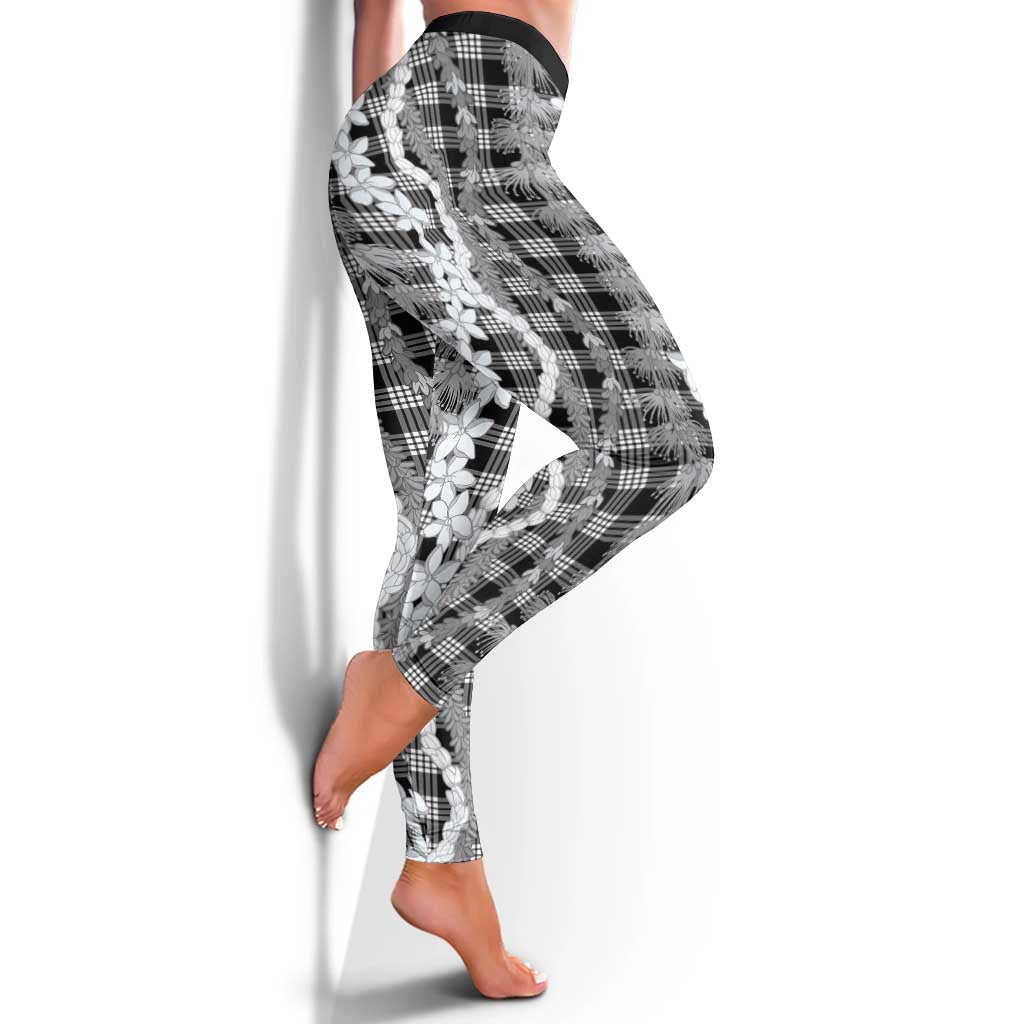 Hawaiian Ohia Lehua Lei Leggings Plaid Palaka Eleele Pattern - Polynesian Pride
