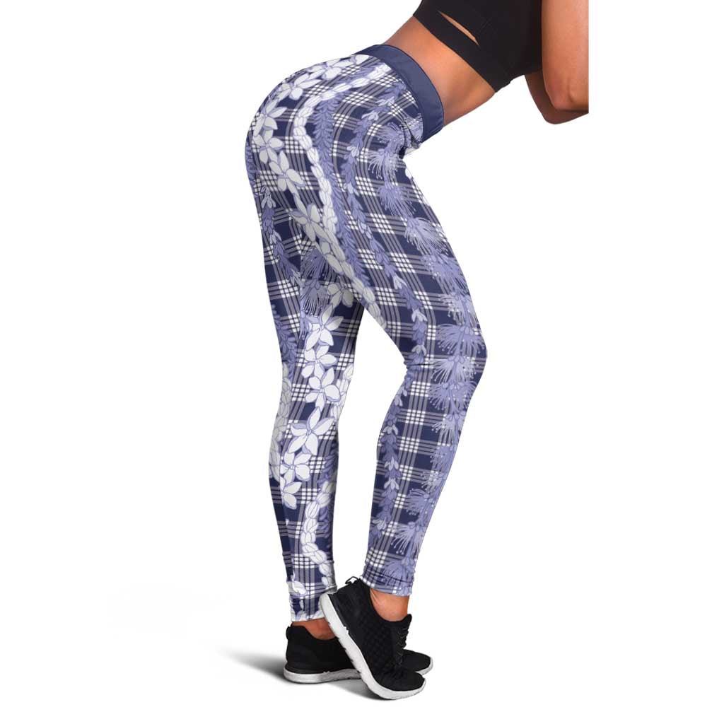 Hawaiian Ohia Lehua Lei Leggings Plaid Palaka Uliuli hohonu Pattern - Polynesian Pride