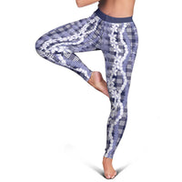 Hawaiian Ohia Lehua Lei Leggings Plaid Palaka Uliuli hohonu Pattern - Polynesian Pride