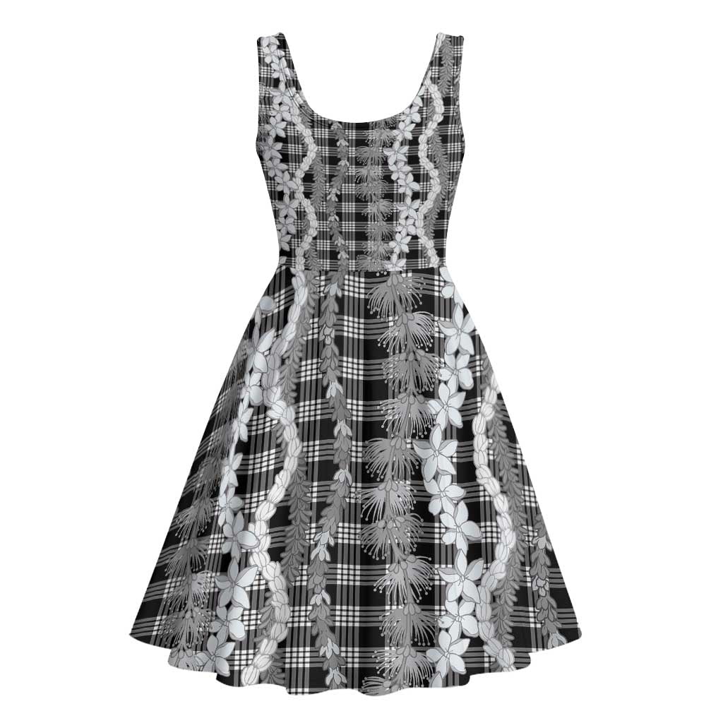 Hawaiian Ohia Lehua Lei Midi Dress Plaid Palaka Eleele Pattern - Polynesian Pride