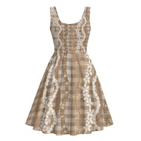 Hawaiian Ohia Lehua Lei Midi Dress Plaid Palaka Kalaihaahaa Pattern - Polynesian Pride