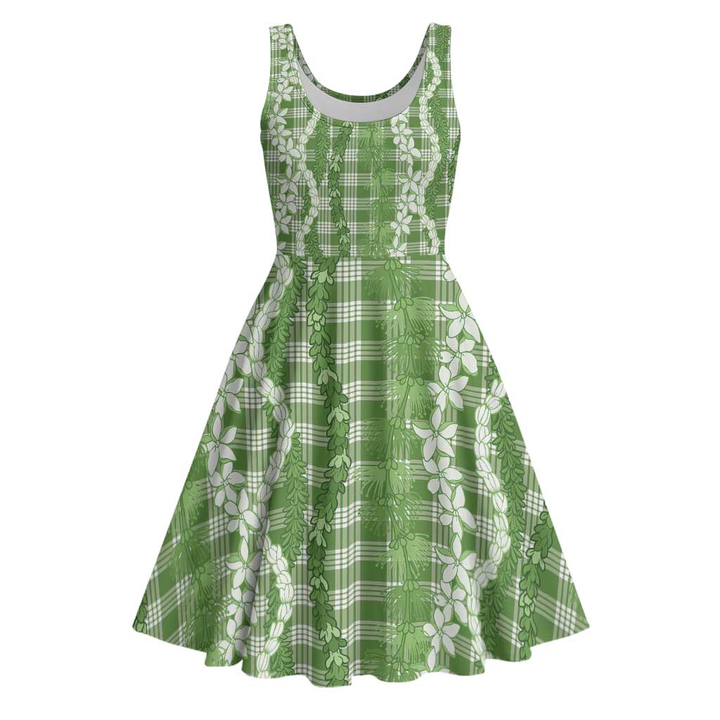 Hawaiian Ohia Lehua Lei Midi Dress Plaid Palaka Omaomao Pattern - Polynesian Pride