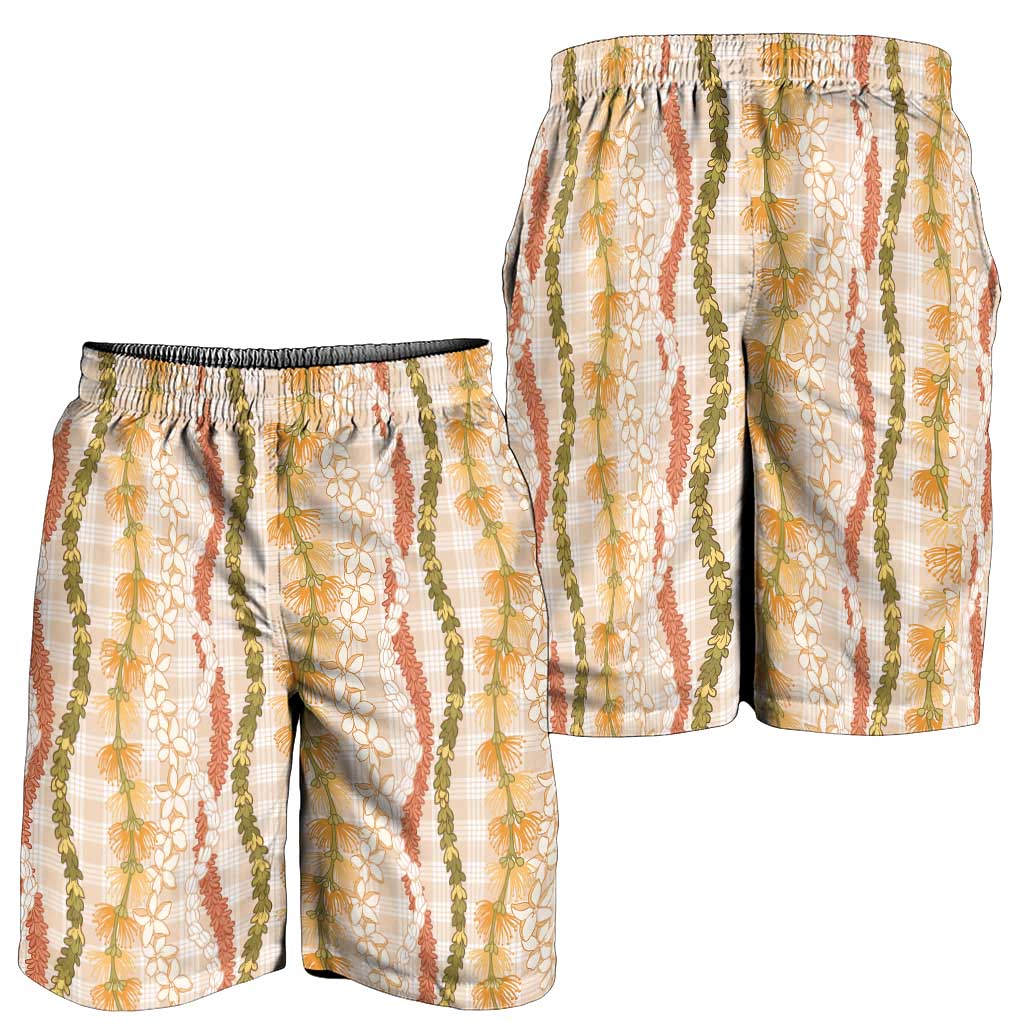Hawaiian Ohia Lehua Lei Shorts for Men Plaid Palaka Ahiehie Pattern - Polynesian Pride