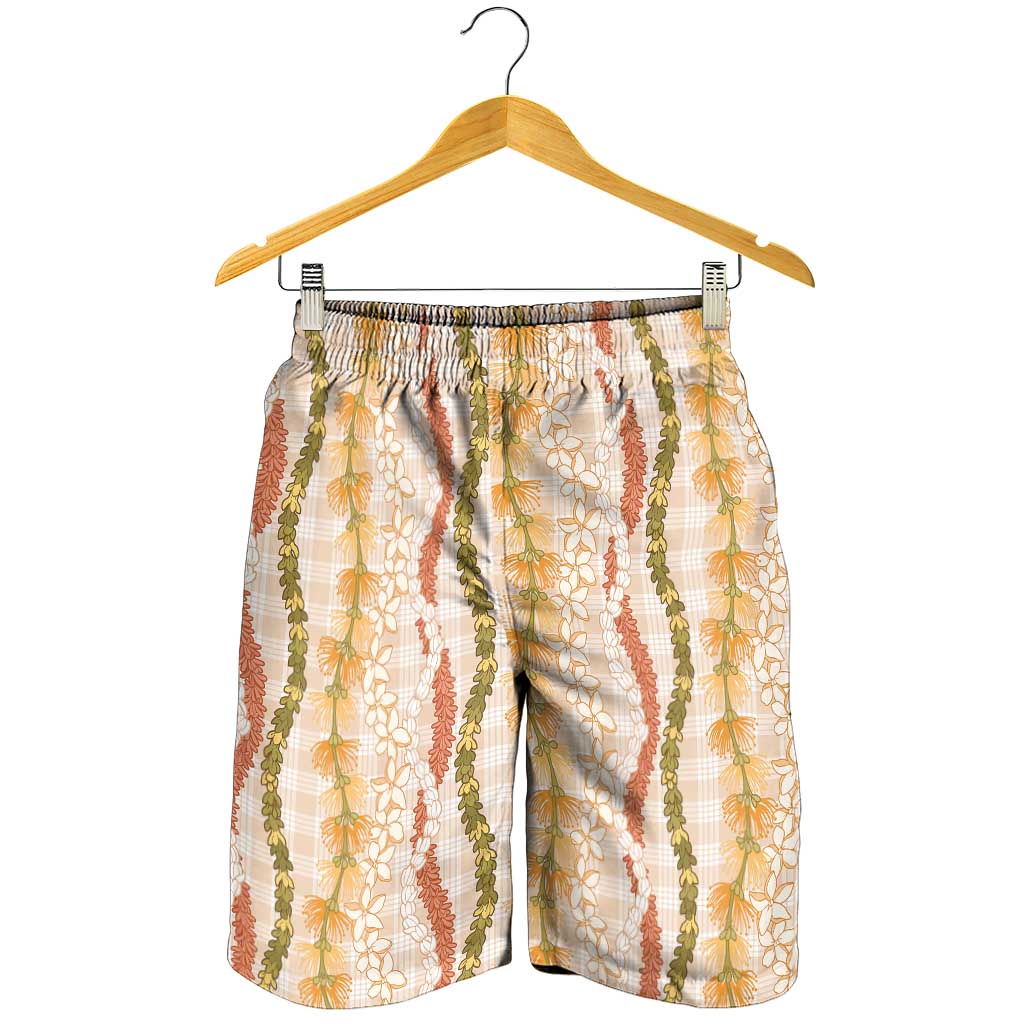 Hawaiian Ohia Lehua Lei Shorts for Men Plaid Palaka Ahiehie Pattern - Polynesian Pride