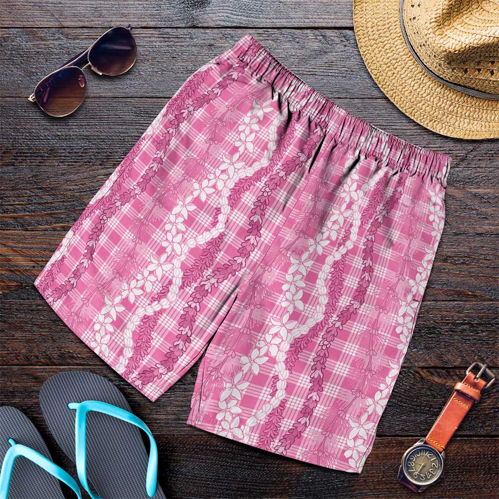 Hawaiian Ohia Lehua Lei Shorts for Men Plaid Palaka Akala Pattern - Polynesian Pride