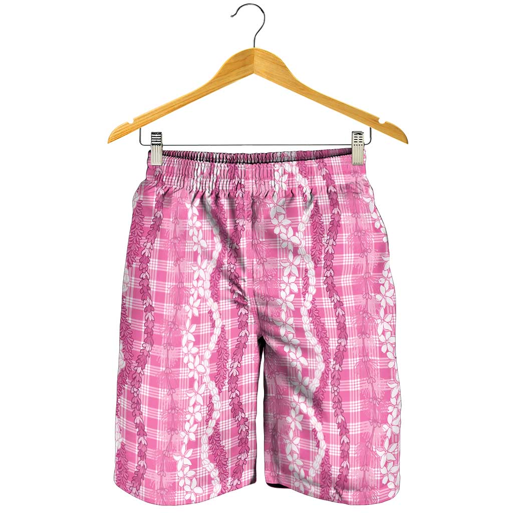 Hawaiian Ohia Lehua Lei Shorts for Men Plaid Palaka Akala Pattern - Polynesian Pride