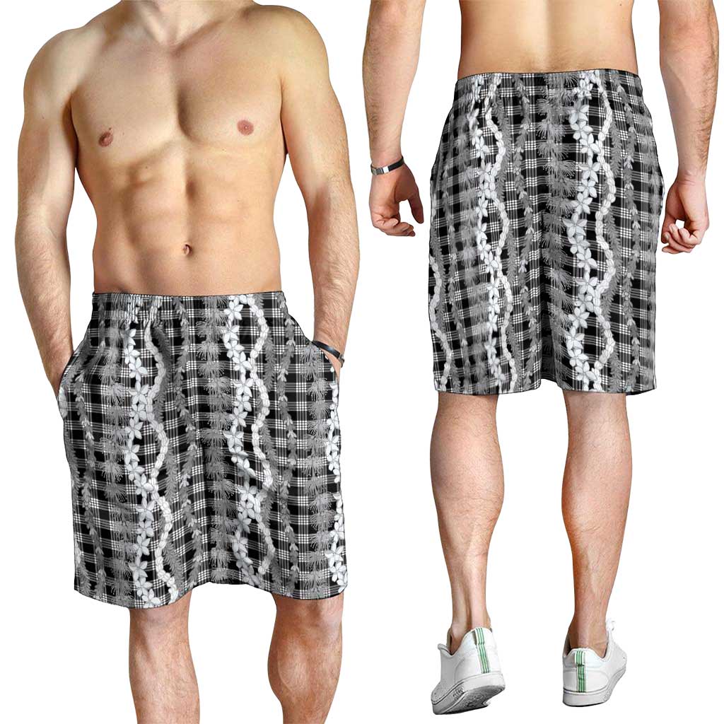 Hawaiian Ohia Lehua Lei Shorts for Men Plaid Palaka Eleele Pattern - Polynesian Pride