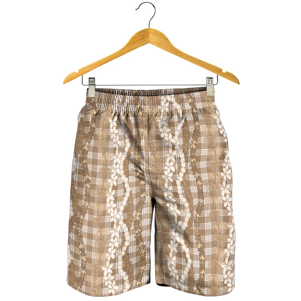 Hawaiian Ohia Lehua Lei Shorts for Men Plaid Palaka Kalaihaahaa Pattern - Polynesian Pride