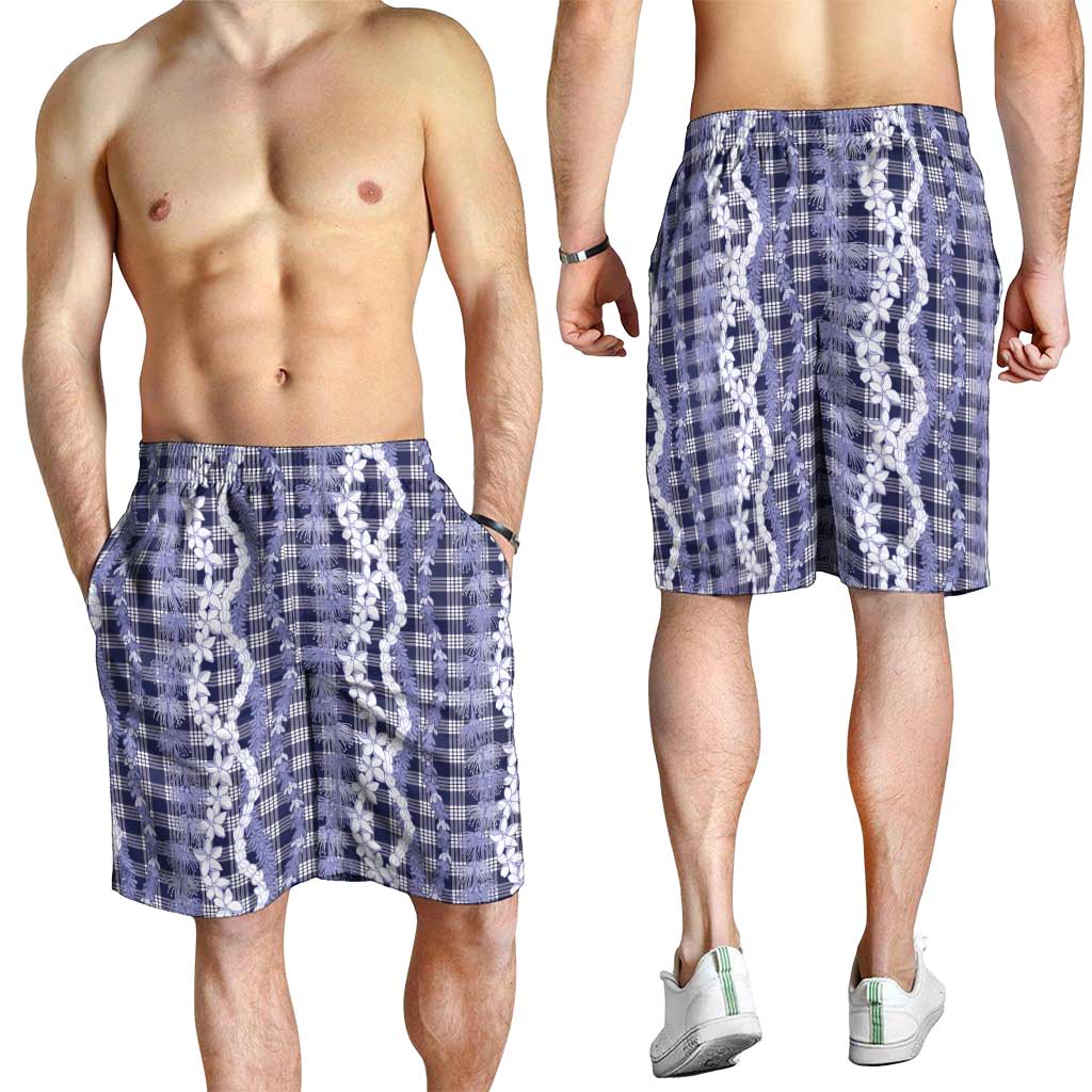 Hawaiian Ohia Lehua Lei Shorts for Men Plaid Palaka Uliuli hohonu Pattern - Polynesian Pride