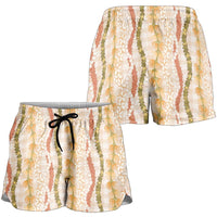 Hawaiian Ohia Lehua Lei Shorts for Women Plaid Palaka Ahiehie Pattern - Polynesian Pride