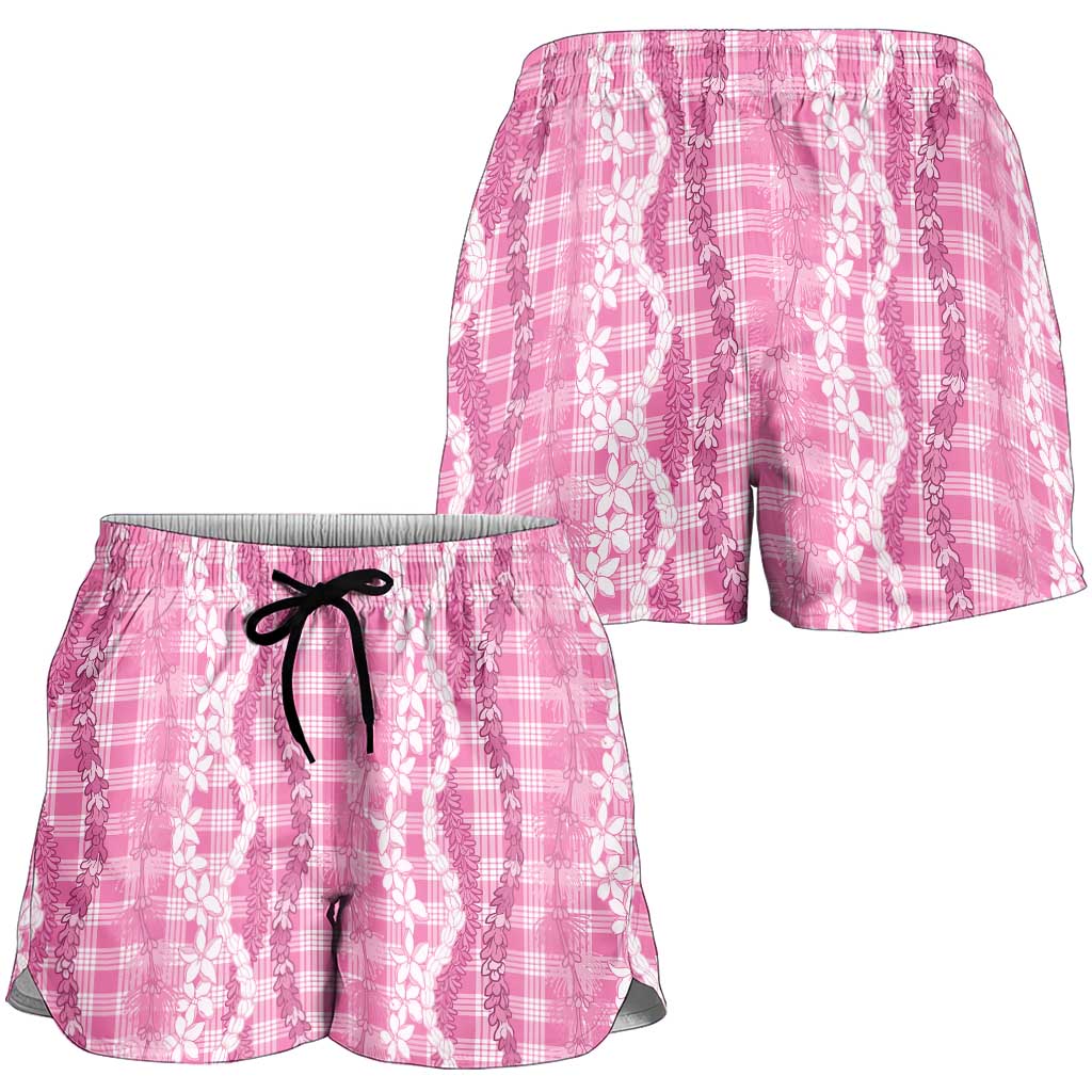 Hawaiian Ohia Lehua Lei Shorts for Women Plaid Palaka Akala Pattern - Polynesian Pride