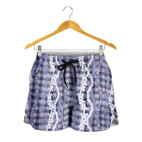 Hawaiian Ohia Lehua Lei Shorts for Women Plaid Palaka Uliuli hohonu Pattern - Polynesian Pride