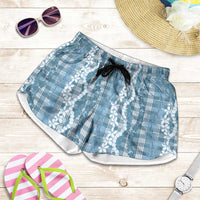 Hawaiian Ohia Lehua Lei Shorts for Women Plaid Palaka Uliuli Omaomao Pattern - Polynesian Pride