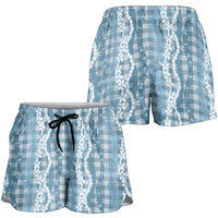 Hawaiian Ohia Lehua Lei Shorts for Women Plaid Palaka Uliuli Omaomao Pattern - Polynesian Pride