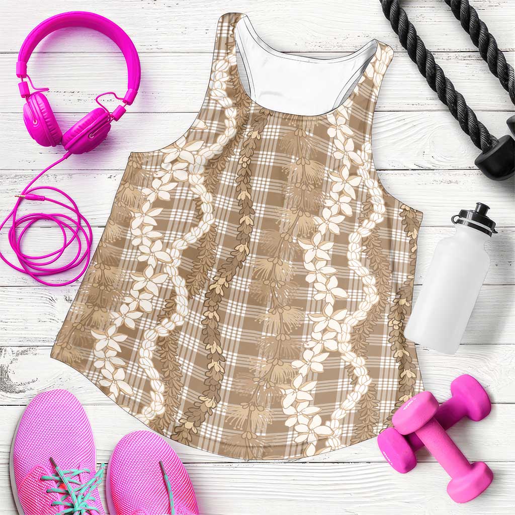 Hawaiian Ohia Lehua Lei Women Racerback Tank Plaid Palaka Kalaihaahaa Pattern - Polynesian Pride