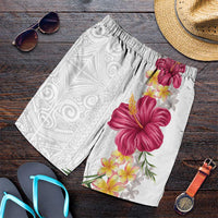 Hawaiian Plumeria and Hibiscus Shorts for Men White Mode - Polynesian Pride