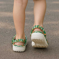 Hawaiian Plumeria Lei Clogs Shoes Kakau Motifs and Palaka Half Style Green Color LT03